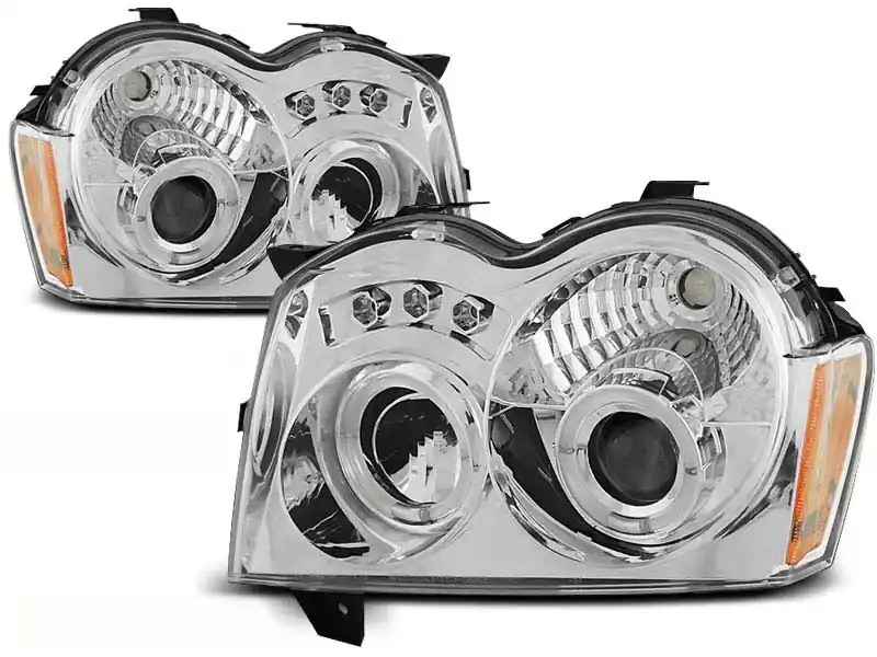 Cumpărături sigure Set de faruri tuning cu ochi de înger halogen potrivit pentru Chrysler JEEP GRAND CHEROKEE 2005-2008, stânga și dreapta