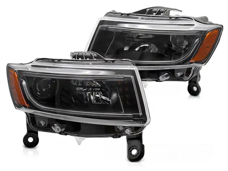 Cumpără acum Set de faruri de tuning potrivit pentru Jeep Grand Cherokee 2014-2016 cu bază neagră, stânga și dreapta