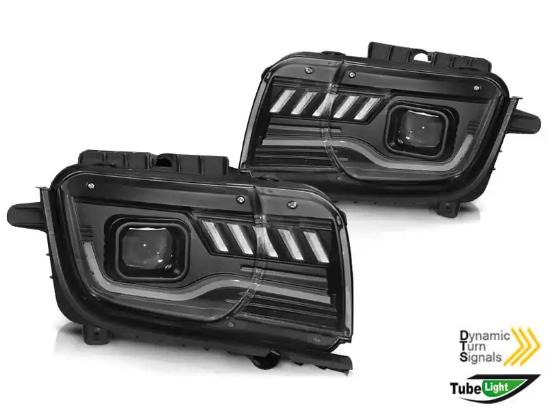 Popular Set de faruri de tuning potrivit pentru Chevrolet Camaro 2009-2013 bază neagră cu semnal de întoarcere dinamic, stânga și dreapta