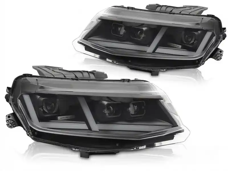 Set de faruri LED de tuning potrivit pentru Chevrolet Camaro 2016-2018 cu bază neagră, cu semnalizatoare dinamice, pentru modelul cu lumini DRL de fabrică, stânga și dreapta Plată securizată