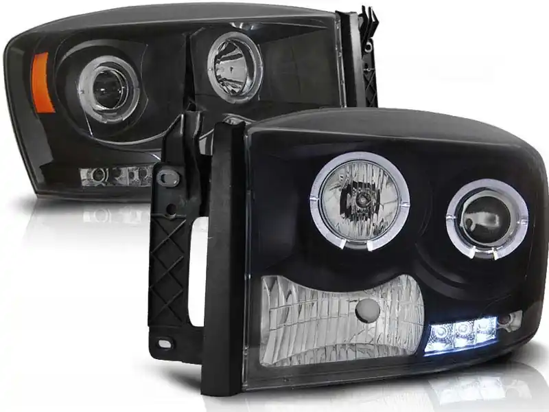 Livrare gratuită Set de faruri de tuning cu ochi de înger halogen potrivit pentru Dodge RAM 2006-2008, stânga și dreapta
