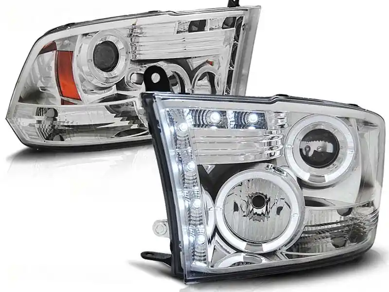 Set de faruri tuning cu ochi de înger halogen și bandă LED, potrivit pentru Dodge RAM 2009-2011, stânga și dreapta Promoție