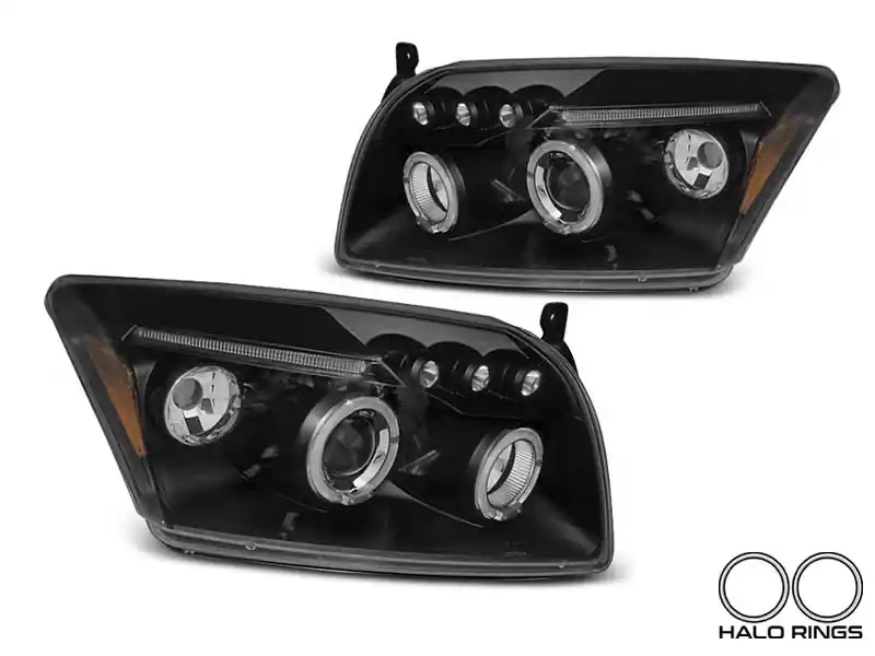 Kit de faruri tuning cu ochi de înger potrivit pentru Dodge Caliber 2006-2012 cu bază neagră, stânga și dreapta Preferatul clienților