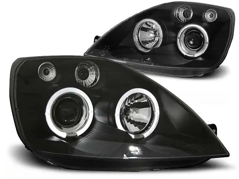 Livrare gratuită Kit de faruri tuning cu ochi de înger halogen potrivit pentru Ford FIESTA MK6 05.2002-08.2005, stânga și dreapta