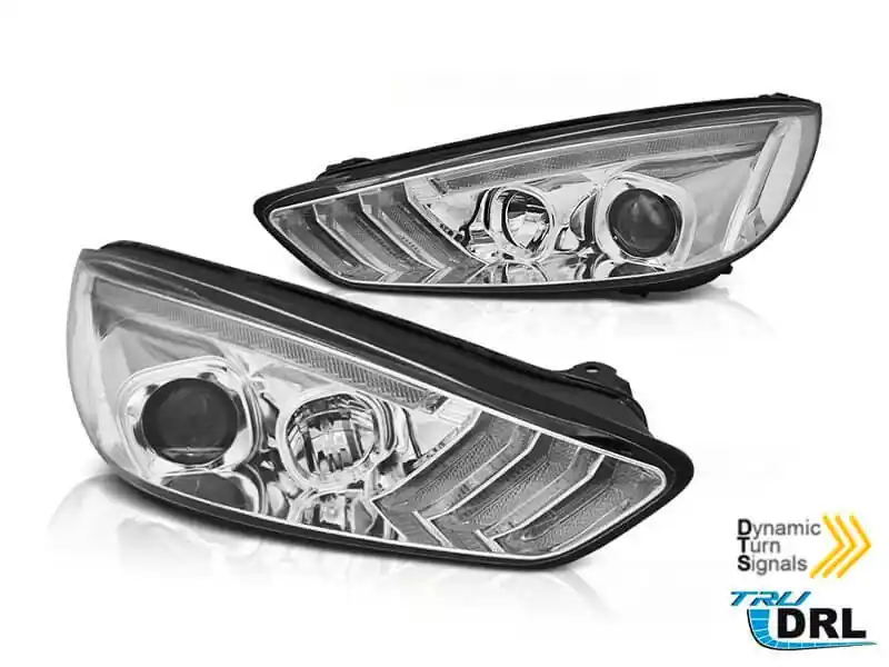 Mai ieftin Set de faruri de tuning potrivit pentru Ford Focus MK3 2015-2018 cu bază cromată, stânga și dreapta