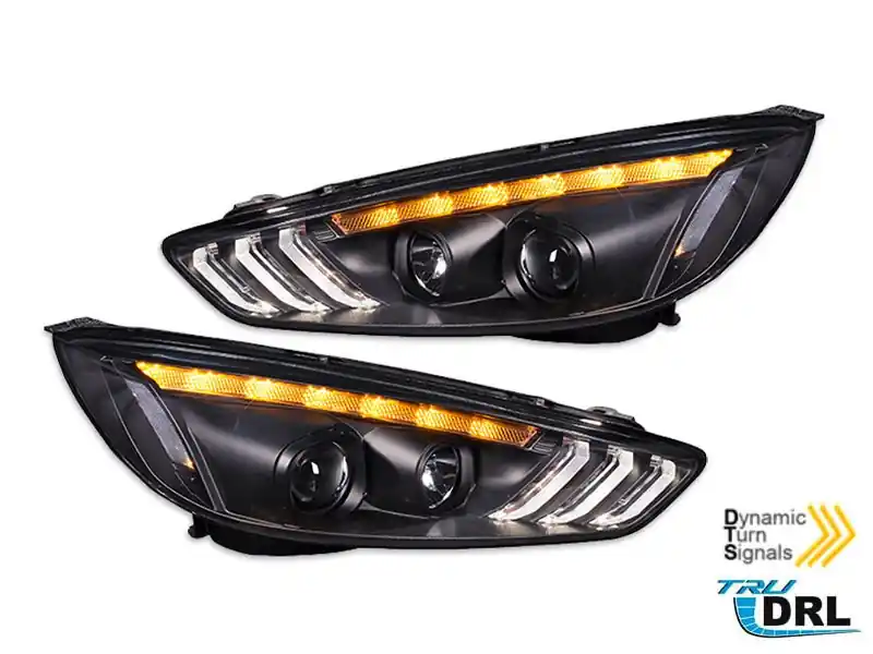 Cumpără online Set de faruri de tuning potrivit pentru Ford Focus MK3 2015-2018 cu bază neagră, stânga și dreapta