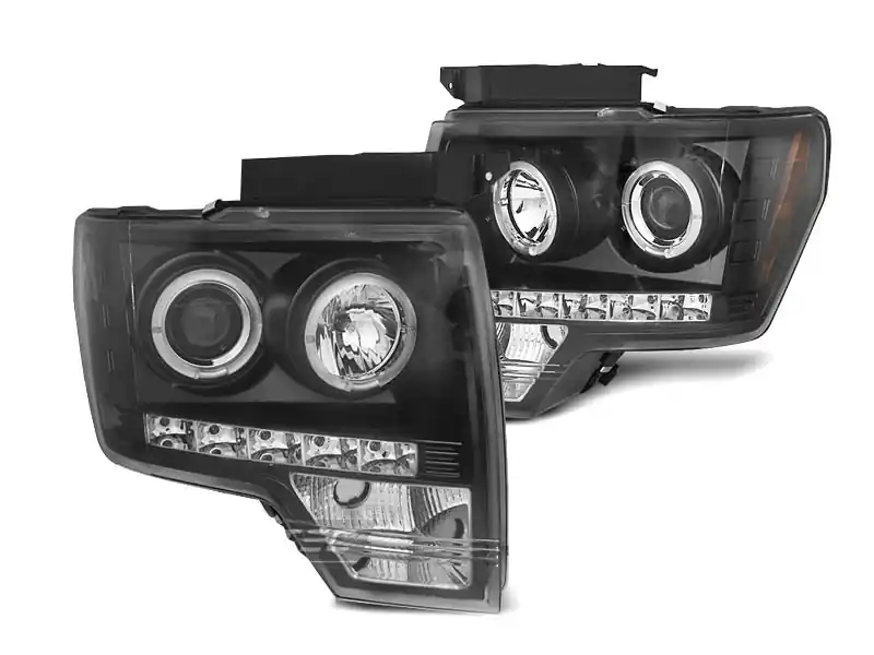 Cel mai bun preț Set de faruri de tuning cu ochi de înger halogen potrivit pentru Ford F150 2008-2014 cu bază neagră, stânga și dreapta