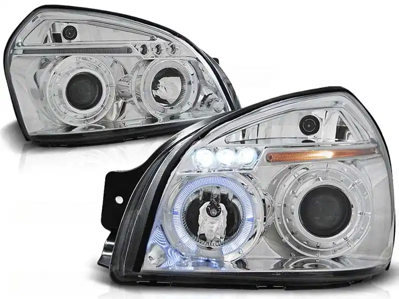 Super ofertă Set de faruri de tuning potrivit pentru Hyundai Tucson 07.2004-2010 cu bază cromată, stânga și dreapta