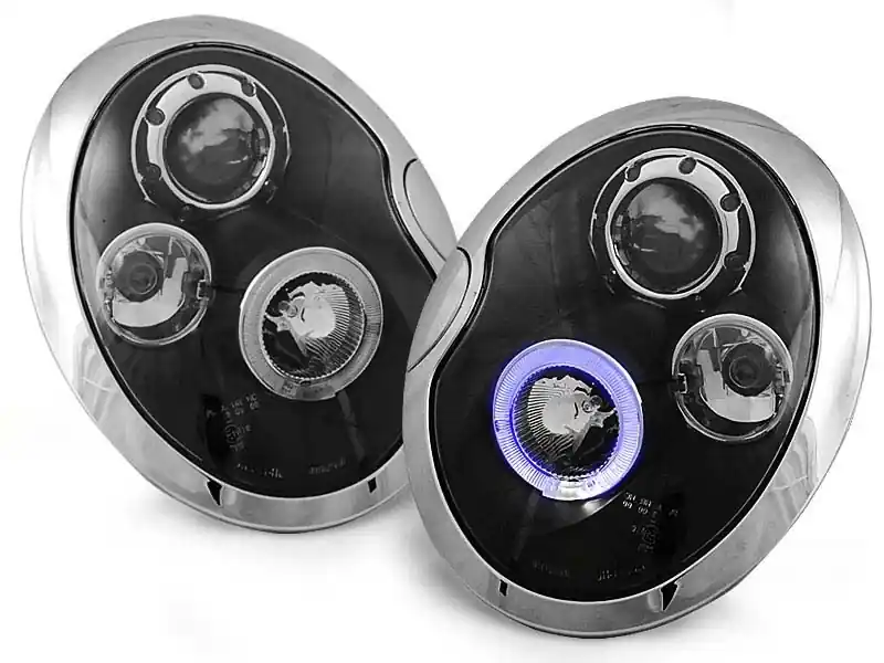 Preț promoțional Kit de faruri tuning cu ochi de înger halogen potrivit pentru MINI COOPER R50/R53 05.2001-10.2006, MINI COOPER R52 2004-2008, stânga și dreapta