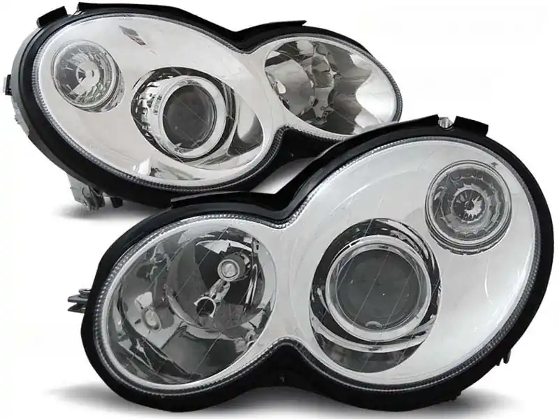 Set de faruri de tuning potrivit pentru Mercedes C-Class Sport Coupe CL203 2000-2004 cu bază cromată, stânga și dreapta Retur gratuit