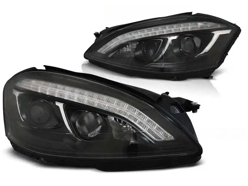 Set de faruri de tuning potrivit pentru Mercedes S-Class W221 2005-2009 cu bază neagră, stânga și dreapta Ofertă exclusivă