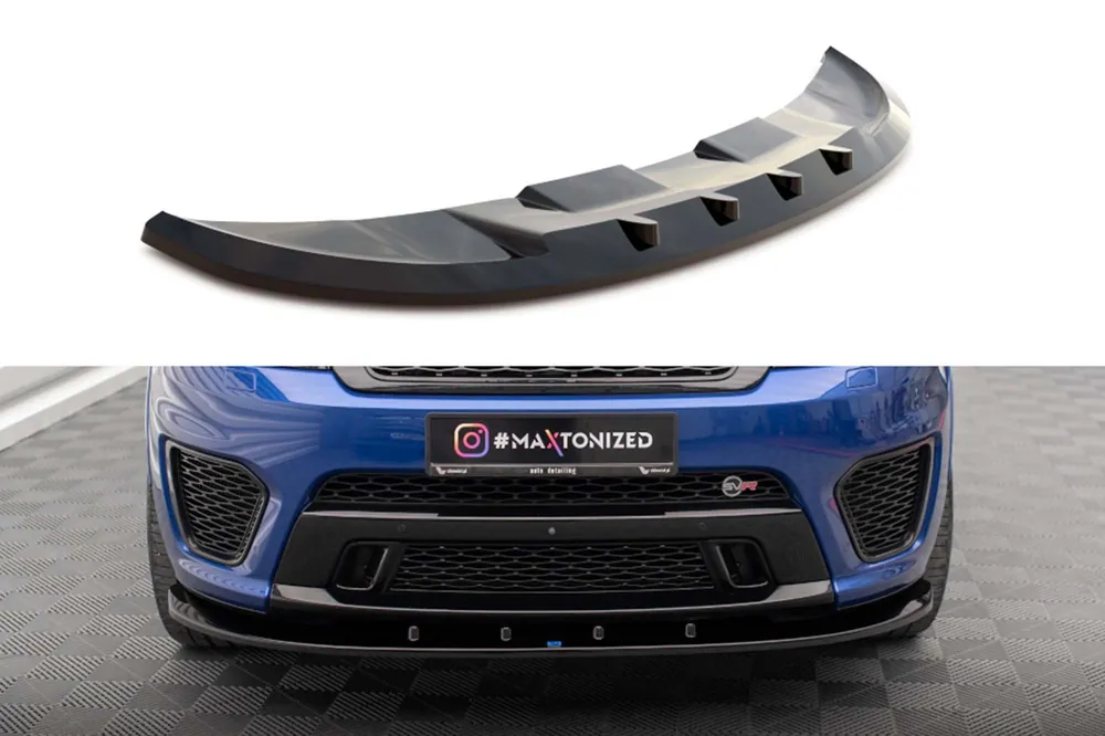 Retur ușor Spoiler Maxton Design versiunea 1 potrivit pentru bara frontală SVR pe Land Rover Range Rover Sport Mk2 2015-2018, lac negru