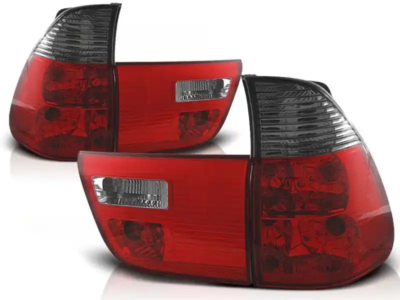 Plată securizată Set de stopuri tuning potrivit pentru BMW X5 E53 09.1999-10.2003 cu bază roșie și fumurie, stânga și dreapta