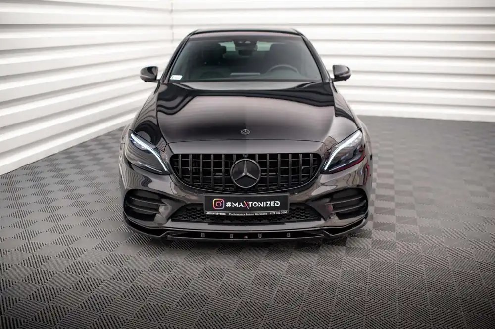 Spoiler Maxton Design versiunea 2 potrivit pentru bara frontală a Mercedes C-Class C43 A Design W205, C205, A Design-Line W205, C205 2018-2021, lac negru Livrare expres