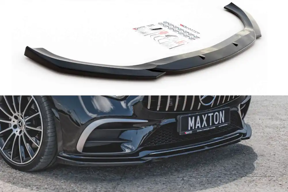 Bestseller Spoiler Maxton Design versiunea 1 potrivit pentru bara de protecție frontală A Design pe Mercedes CLS C257 după 2018, lac negru