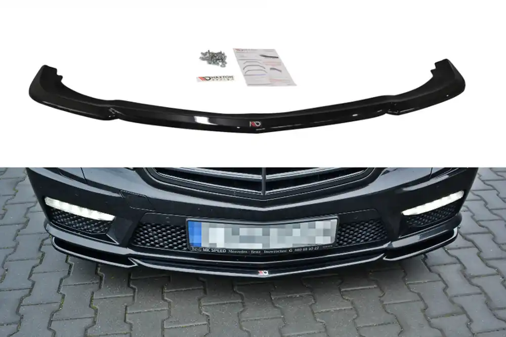 Spoiler Maxton Design potrivit pentru bara de protecție frontală A Design pe Mercedes E63 W212 2009-2012, lac negru Plată sigură