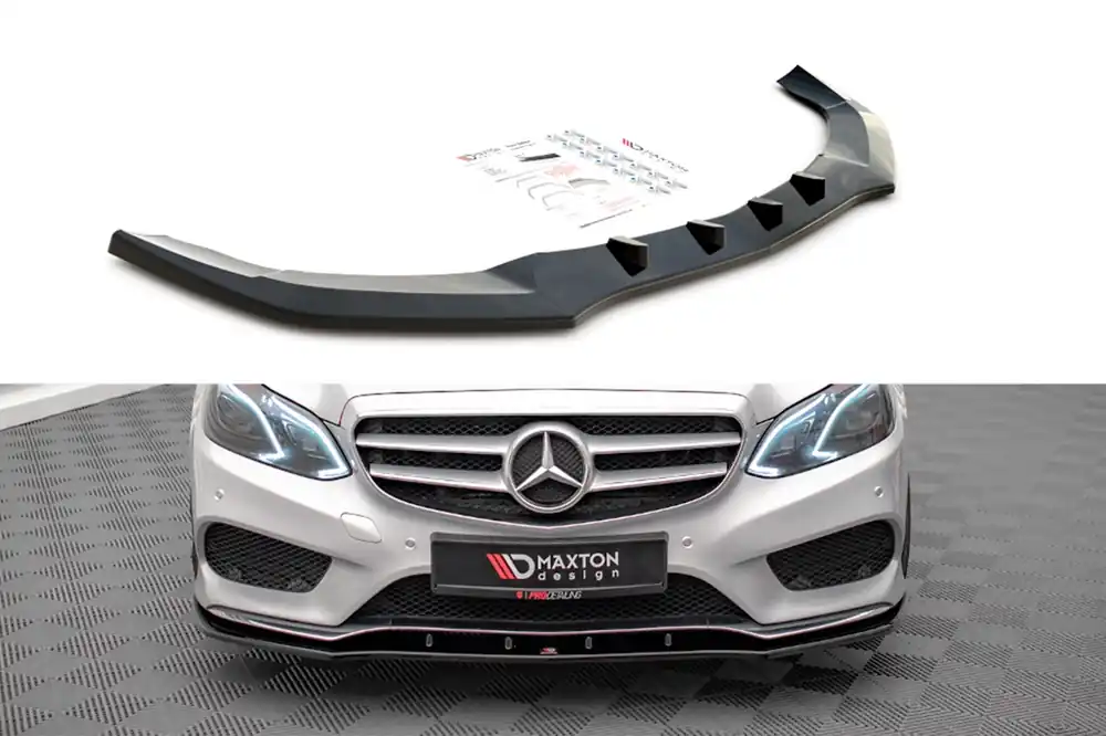 Preferatul clienților Spoiler Maxton Design versiunea 1 potrivit pentru bara de protecție sport A Design frontală pe Mercedes E-Class W212 sedan 2012-2016, lac negru