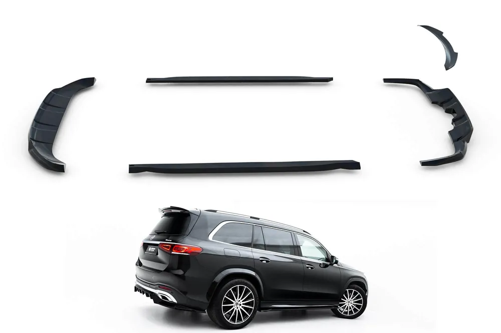 Kit de spoilere Maxton Design versiunea 2 tip A Design-Line potrivit pentru praguri laterale, bara de protecție față și spate, și parasolar pentru Mercedes-Benz GLS X167 2019-2023, lac negru Ieftin