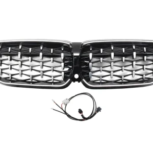 Super ofertă Grile rinichi iluminate Iconic Glow stil diamant, potrivite pentru BMW Seria 3 G20, G21 2019-2022, crom/negru lucios