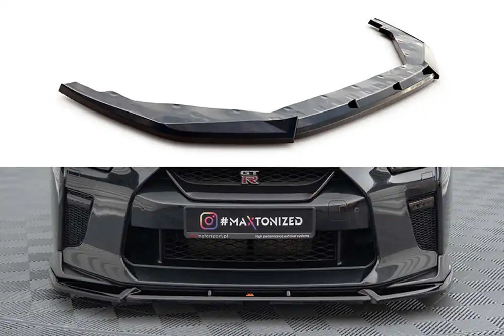 Spoiler Maxton Design versiunea 2 potrivit pentru bara din față a Nissan GTR R35 2016-2022, lac negru Ofertă specială