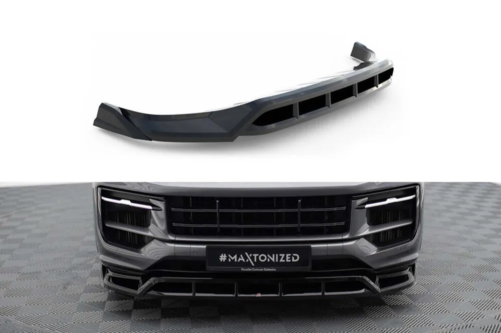 Retur gratuit Spoiler Maxton Design potrivit pentru bara de protecție frontală a Porsche Cayenne Sport Design, S Sport Design, E-Hybrid, Turbo E-Hybrid după 2023, lac negru