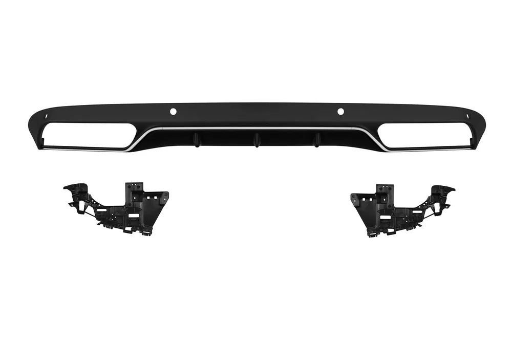 Preț promoțional Difuzor tip C63 A Design potrivit pentru bara de protecție spate standard a Mercedes C-Class W205 sedan, break după 2013 -oo–oo-, cu garnitură cromată