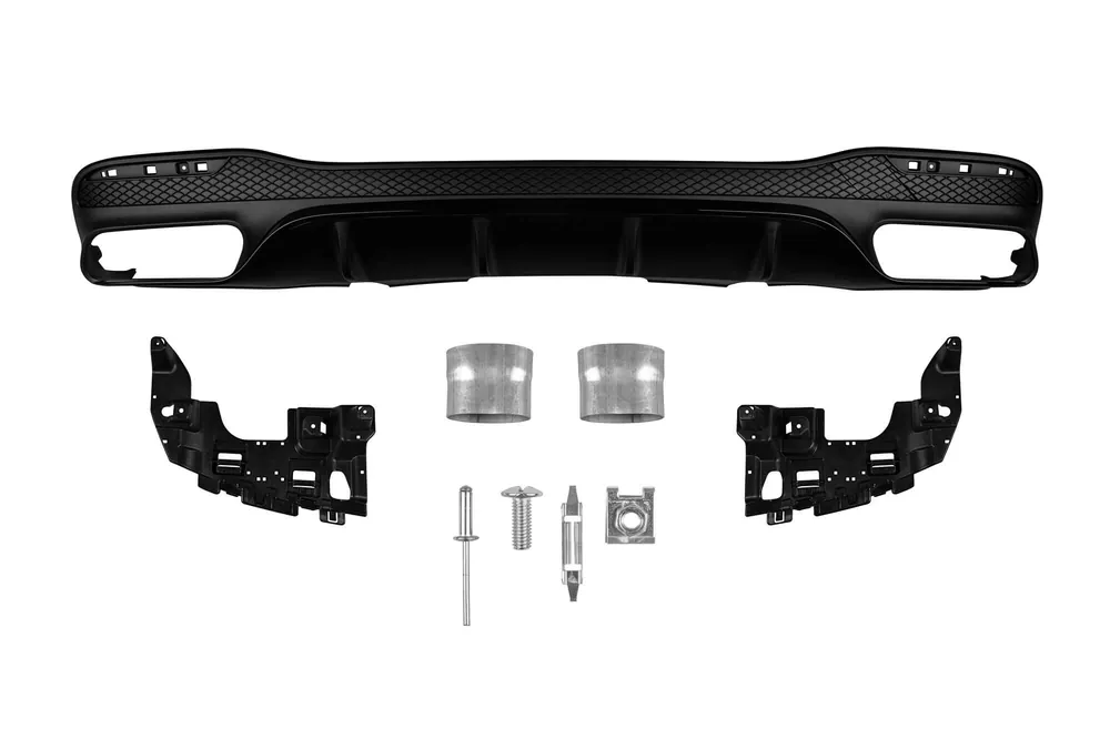 Reduceri Difuzor tip GLE63 potrivit pentru bara de protecție spate A Design a Mercedes GLE W166 2015-2019 -oo–oo-, cu garnitură neagră