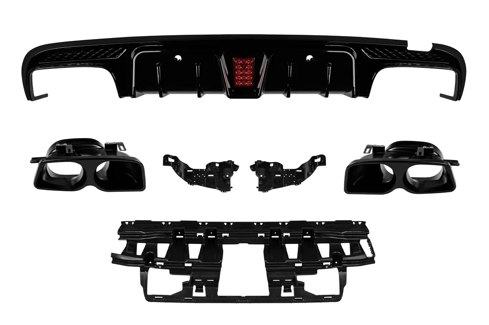 Ofertă Difuzor tip Brabus cu capete negre potrivit pentru bara spate A Design pe Mercedes C-Class W205 2013-2019 -oo–oo-