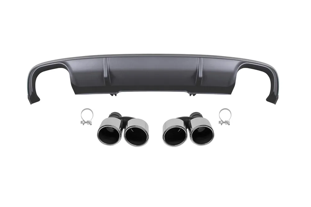 Cumpără online Difuzor tip S4 cu capete cromate potrivit pentru bara de protecție spate standard a Audi A4 B9 sedan, break 2015-2019 -oo–oo-