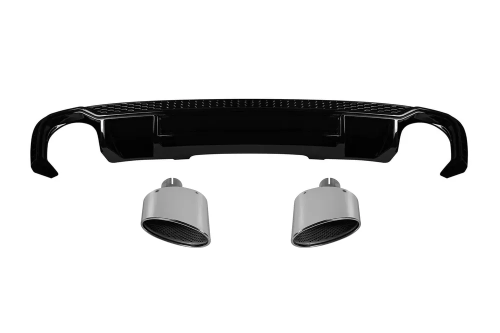 Difuzor tip RS4 cu capace cromate potrivit pentru bara spate S-line la Audi A4 B9 sedan, break după 2015 -O–O- Ofertă