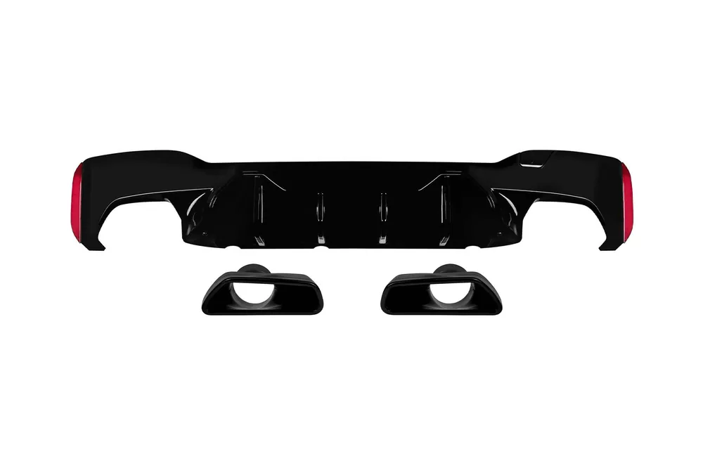 Preț promoțional Difuzor tip M5 competition cu capace negre potrivit pentru bara spate M technik pe BMW Seria 5 G30 sedan, G31 break 530, 540 după 2017 -oO–oO-, lac negru