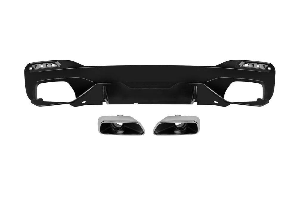 Chilipir Difuzor tip M Performance Design Design cu capace cromate potrivit pentru bara spate M Technik la BMW Seria 5 G30 sedan, G31 break 550i după 2017 -oo–oo-, lac negru