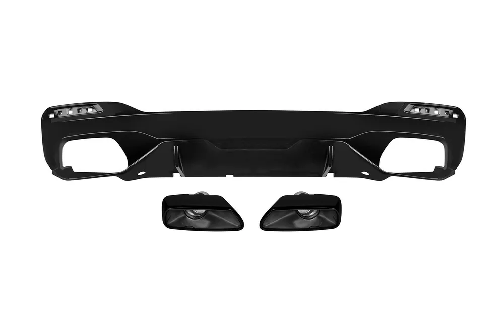 Ofertă exclusivă Difuzor tip M Performance Design Design cu capete negre potrivit pentru bara de protecție M technik la BMW Seria 5 G30 sedan, G31 break 550i după 2017 -oo–oo-, lac negru