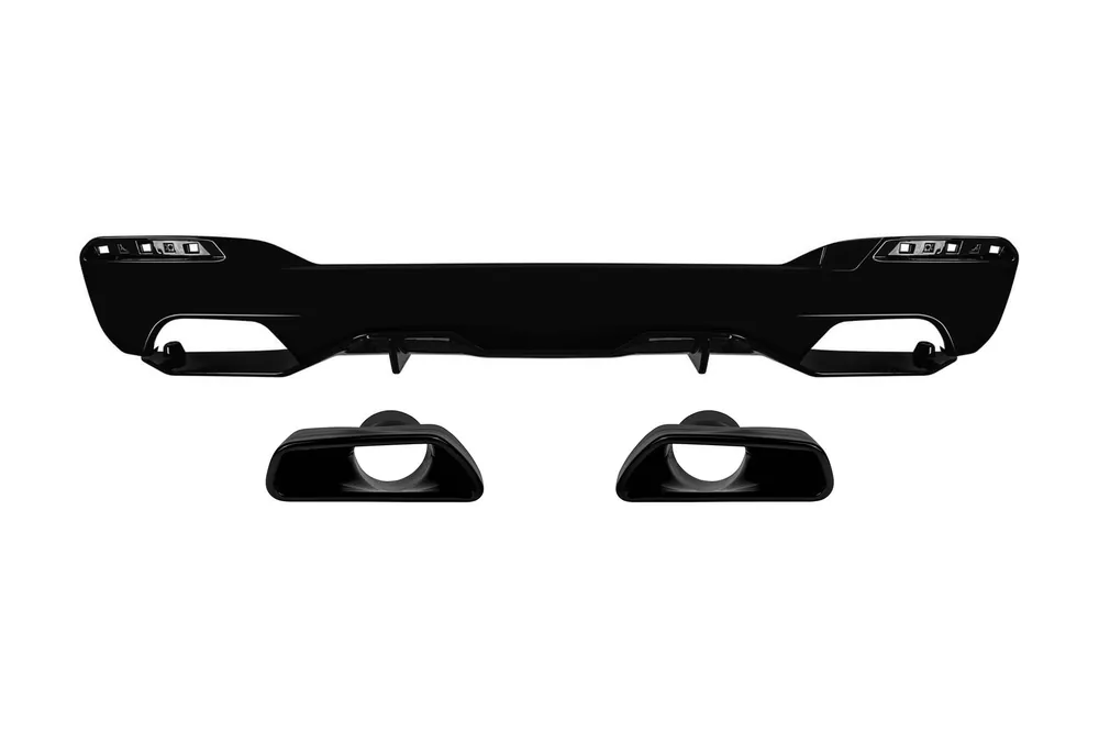 Retur ușor Difuzor tip M Performance Design Design cu capete negre potrivit pentru bara spate M Technik pe BMW Seria 5 G30 sedan, G31 break 530, 540 după 2017 -oo–oo-, lac negru