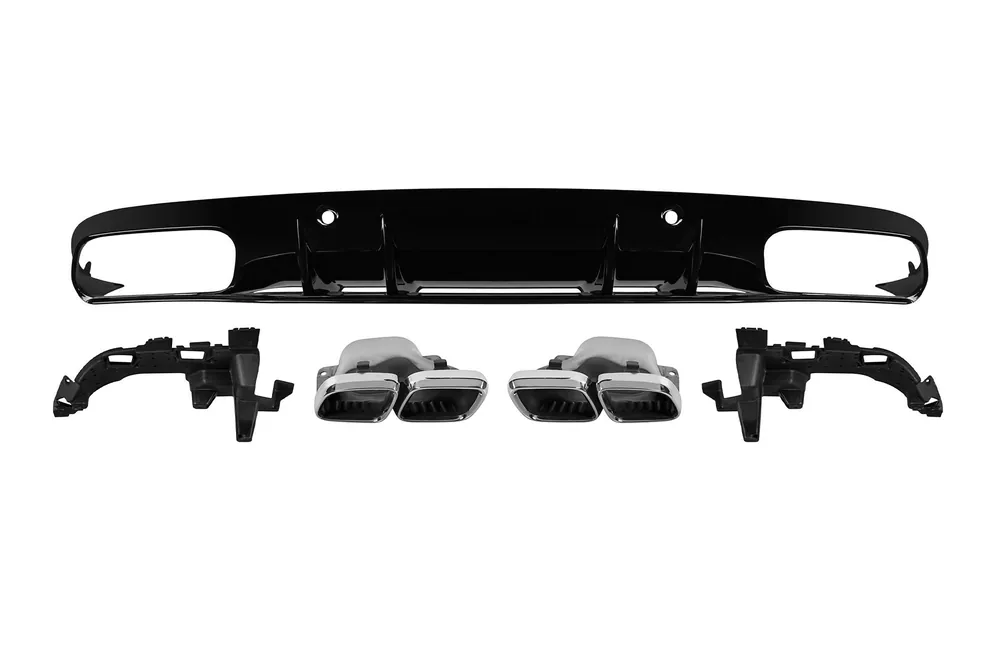 Difuzor tip C63 cu capace cromate potrivit pentru bara spate A Design pe Mercedes C-Class C205 coupe după 2019 -oo–oo- Disponibil imediat