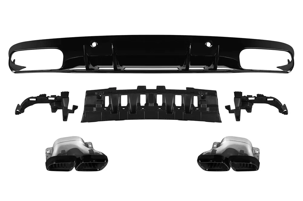 Livrare rapidă Difuzor tip C63 cu capete negre potrivit pentru bara spate A Design pe Mercedes C-Class C205 coupe după 2019 -oo–oo-