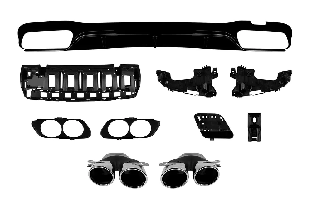 Livrare expres Difuzor tip E53 cu capete cromate potrivit pentru bara spate A Design la Mercedes E-Class W213 sedan după 2016 -oo–oo-, cu garnitură neagră