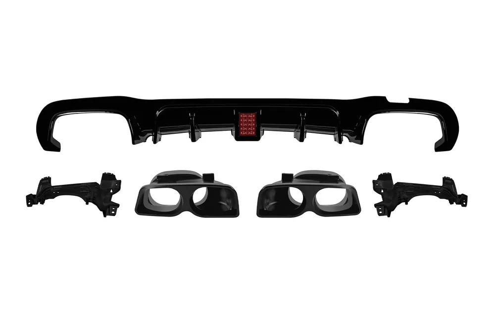 Vezi acum Difuzor tip Brabus cu capete negre potrivit pentru bara spate A Design la Mercedes E-Class W213 2017-2020, lac negru -oo–oo-