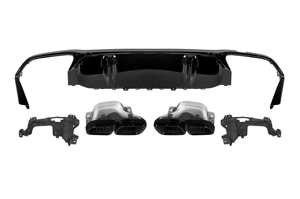 Difuzor tip E63 GT cu capete negre pentru bara spate A Design potrivit pentru Mercedes E-Class W213 după 2021 -oo–oo-, garnitură neagră Retur gratuit