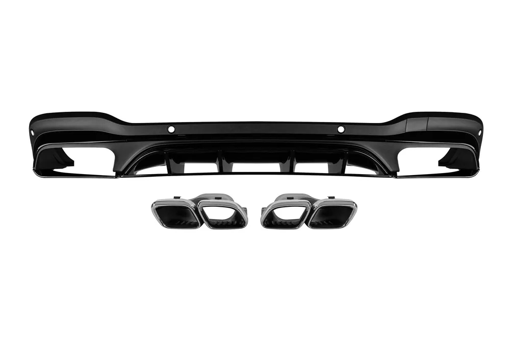 Ofertă exclusivă Difuzor tip 63 cu capete cromate potrivit pentru bara din spate A Design line, GLC63, GLC43 pe Mercedes GLC X253 după 2019 -oo-oo-, cu garnitură neagră