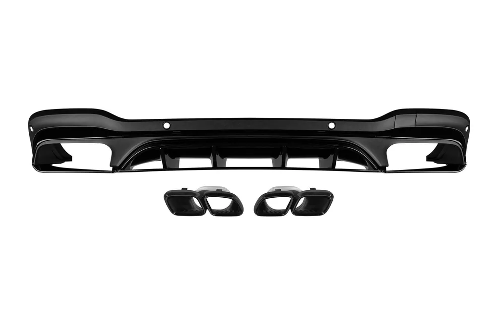 Livrare expres Difuzor tip 63 cu capete negre potrivit pentru bara din spate A Design line, GLC63, GLC43 pe Mercedes GLC X253 după 2019 -oo–oo-, cu garnitură neagră
