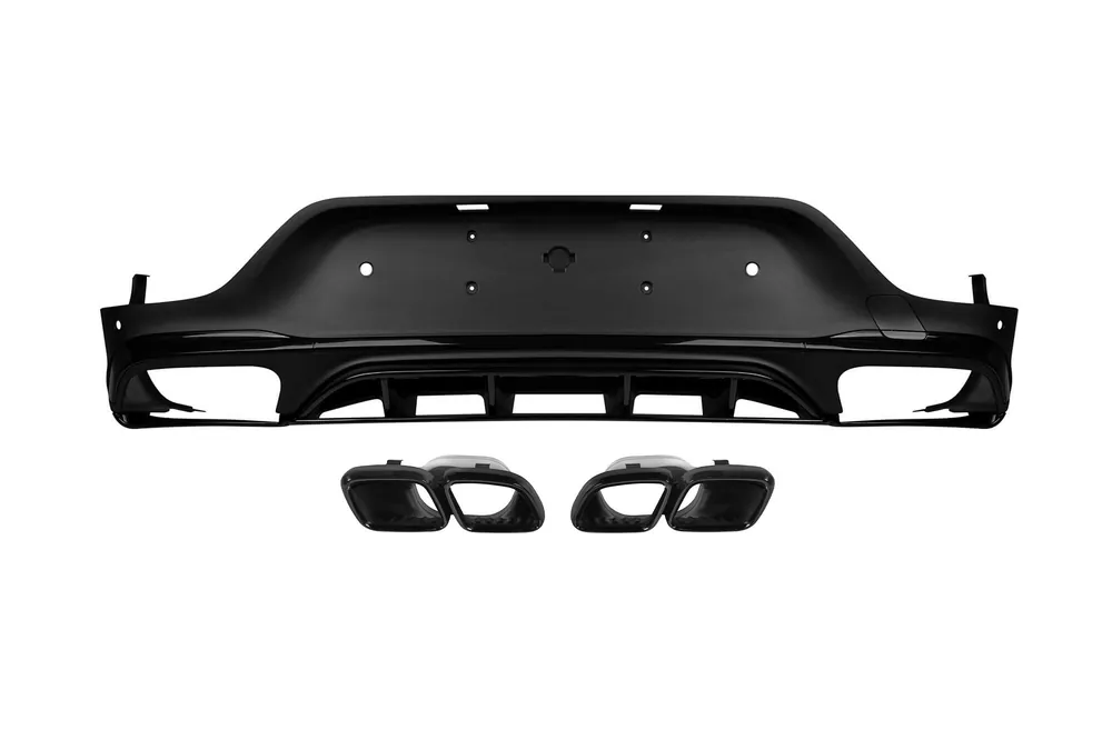 Difuzor tip GLC63 cu capace negre potrivit pentru bara spate A Design pe Mercedes GLC Coupe C253 2016-2022 -oo–oo-, cu garnitură neagră Retur gratuit