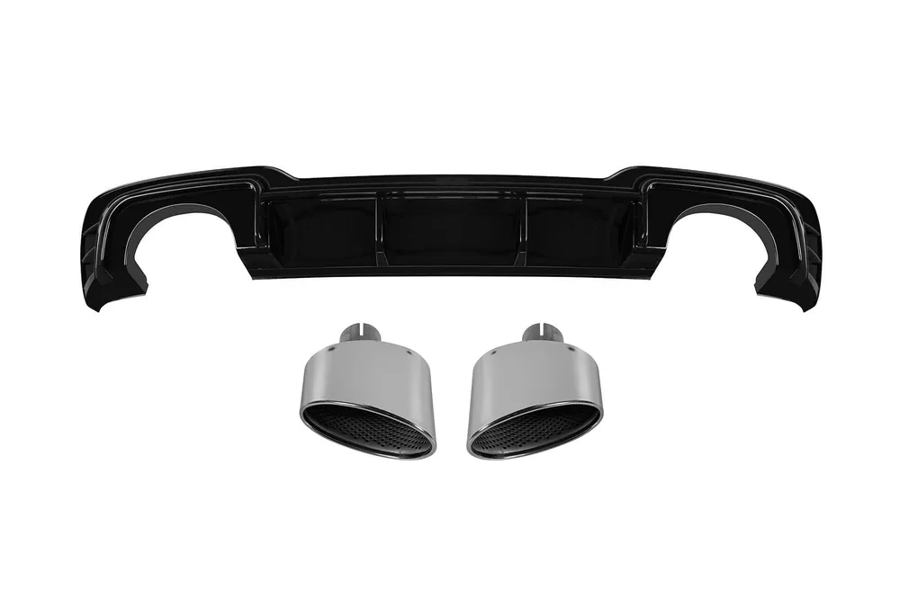 Ofertă specială Difuzor tip RS3 cu capete cromate potrivit pentru bara S-line spate la Audi A3 Sportback 2017-2020 -o–o-