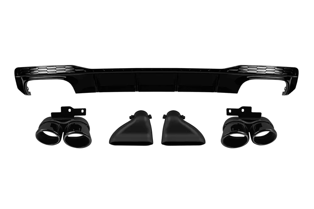 Difuzor tip S7 cu capete negre potrivit pentru bara S-line din spate a Audi A7 Sportback după 2019, negru mat -oo–oo- Reducere extra