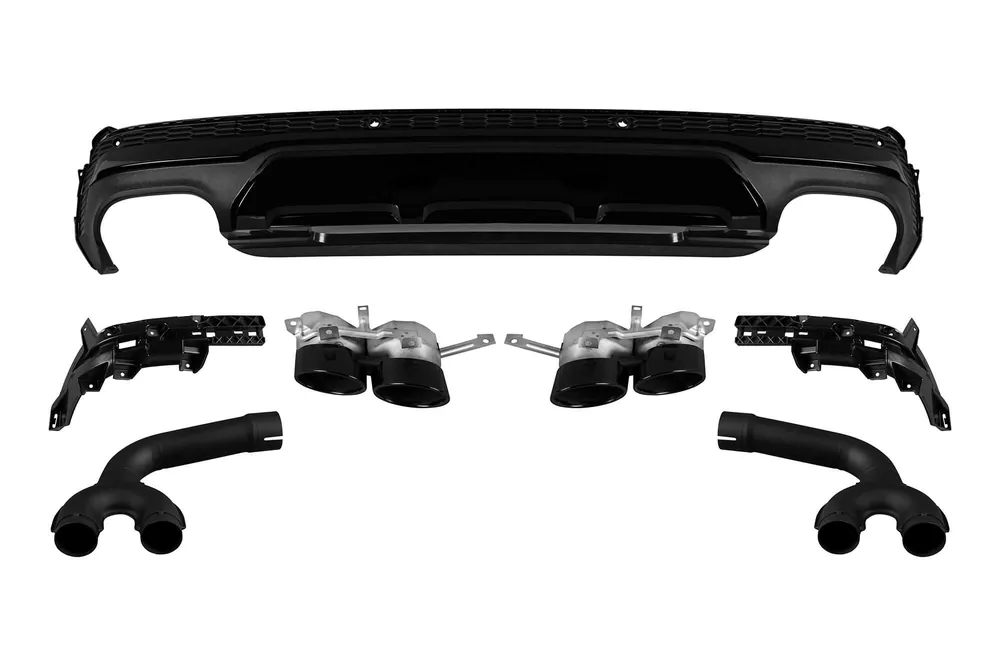 Ieftin Difuzor tip SQ7 cu capete negre potrivit pentru bara spate S line pe Audi Q7 după 2020 -oo–oo-