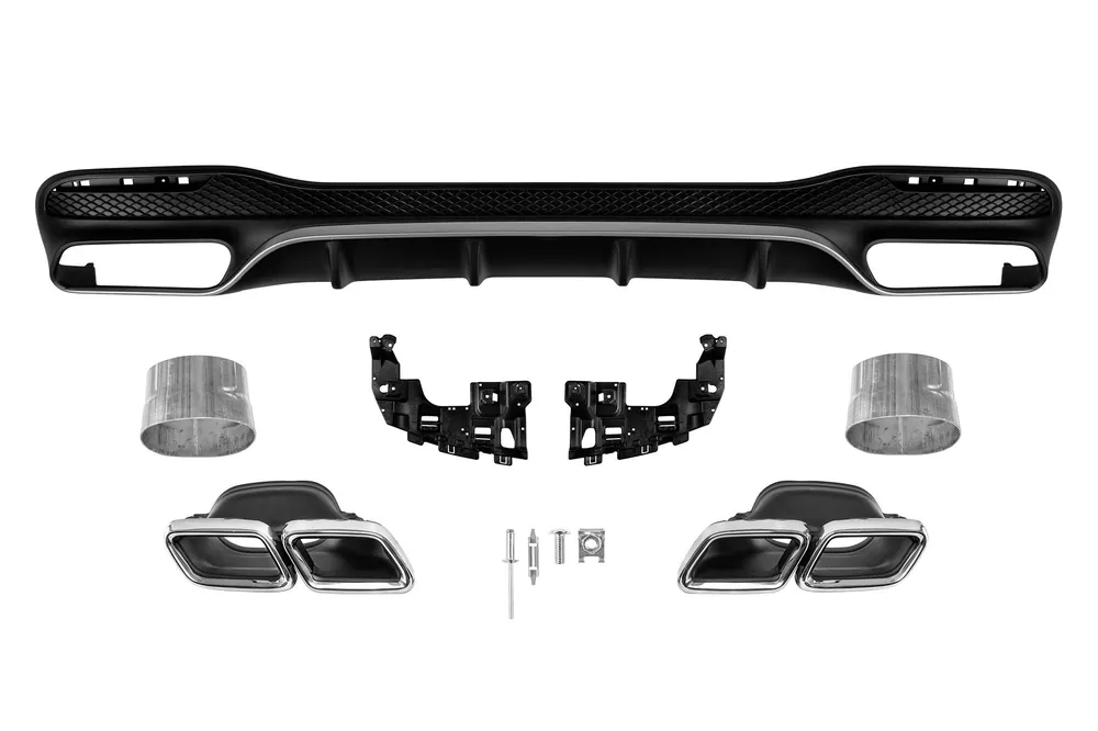 Difuzor tip GLE63 cu capace cromate pentru bara spate A Design potrivit pentru Mercedes GLE W166 2015-2018, -oo–oo-, cu garnitură cromată Ieftin