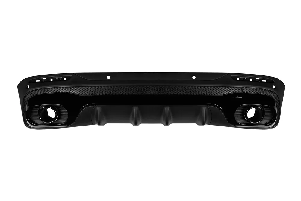 Difuzor tip GLB35 cu capete negre potrivit pentru bara spate A Design pe Mercedes GLB X247 dupa 2019, -o–o-, lac negru Ofertă exclusivă