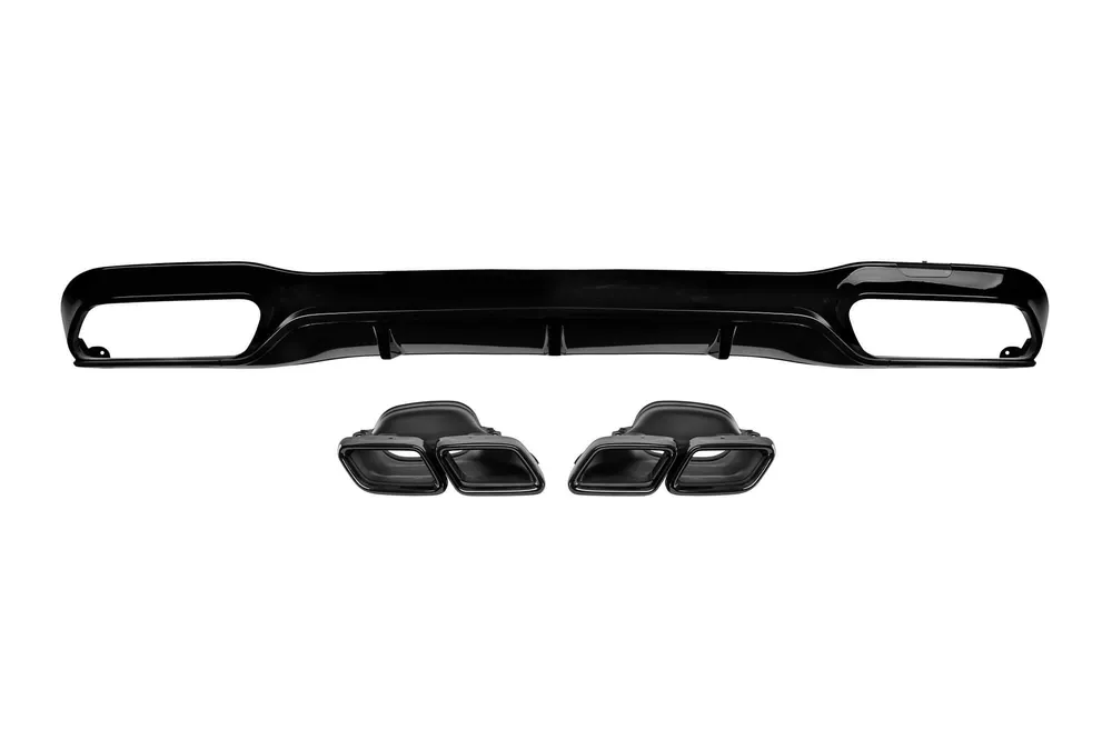 Difuzor tip E63 cu capace negre potrivit pentru bara spate A Design la Mercedes E-Class W213 după 2016 -oo–oo-, cu garnitură neagră Doar azi