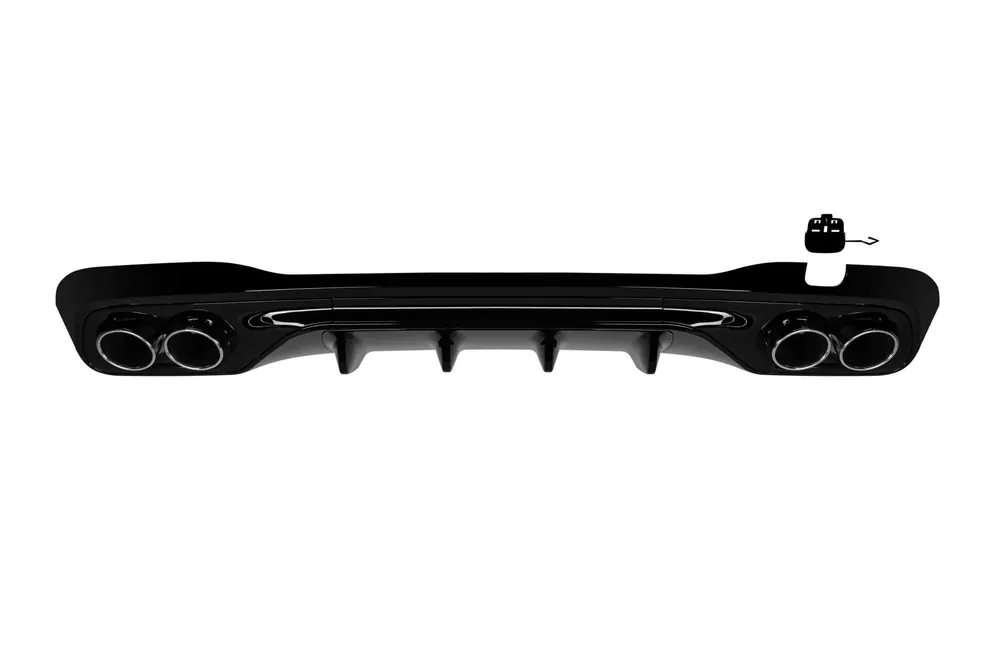 Difuzor tip C43 cu capete cromate potrivit pentru bara spate A Design pentru Mercedes C-Class W206 sedan, S206 break după 2021, lac negru cu garnitură neagră, -oo–oo- Reducere specială