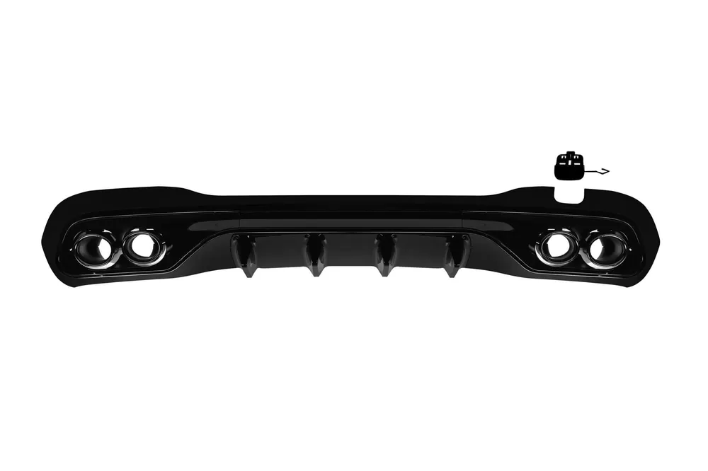 Transport gratuit Difuzor tip C43 cu capete negre potrivit pentru bara spate A Design pe Mercedes C-Class W206 sedan, S206 break după 2021, lac negru cu garnitură neagră, -oo–oo-